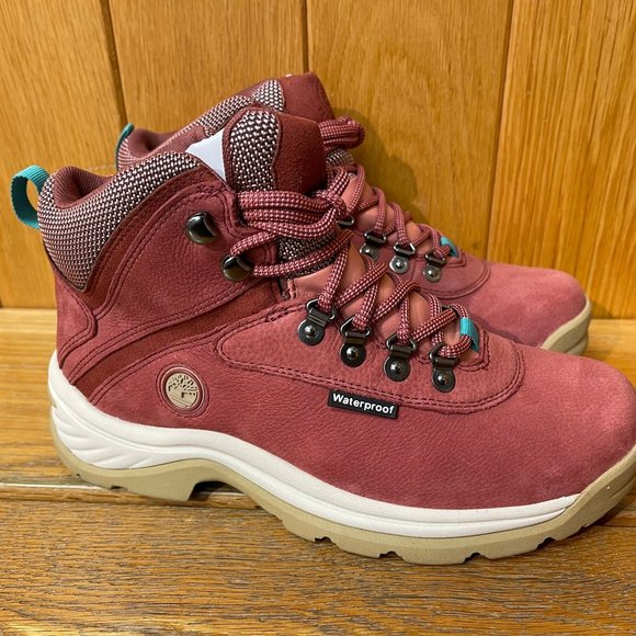TIMBERLAND WOMEN'S WHITE LEDGE WATERPROOF MID HIKER DARK RED FULL GRAIN A5P2B - Picture 7 of 11
